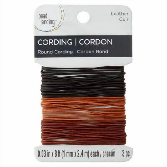 12 Packs: 3 ct. (36 total) 1mm Ebony - Cedar and Mahogany Round Leather Cording by Bead Landing