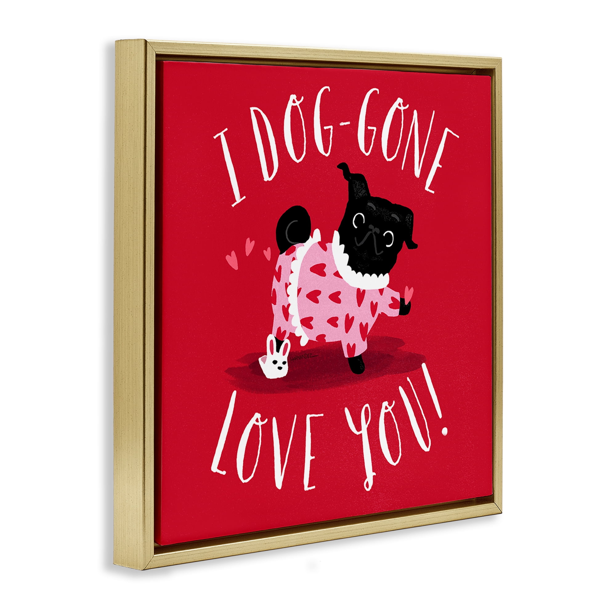 Stupell Industries Dog-Gone Love You Animals Painting Gold Floater Framed Canvas Art Print Wall Art, 25 x 25