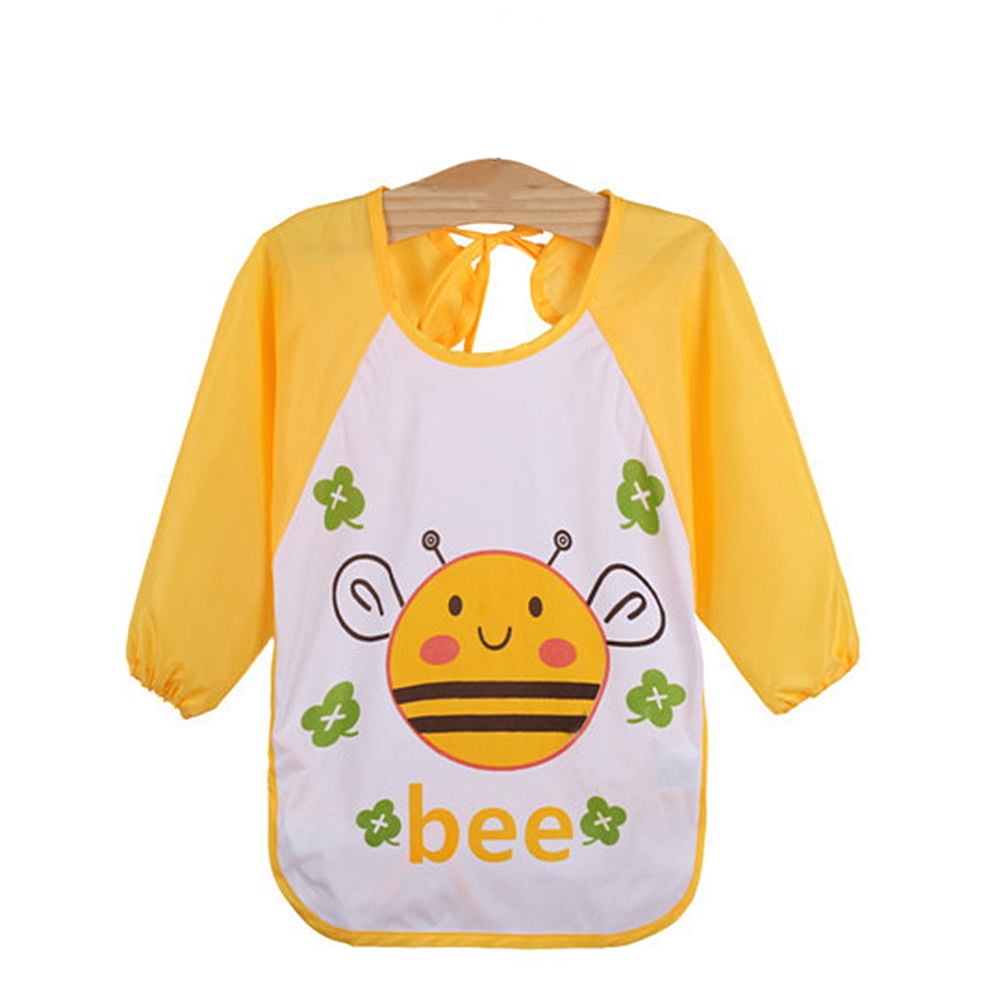 TH_ BL_ Kids Baby Toddler Waterproof Long Sleeve Bib Cartoon Feeding Smock Apron 