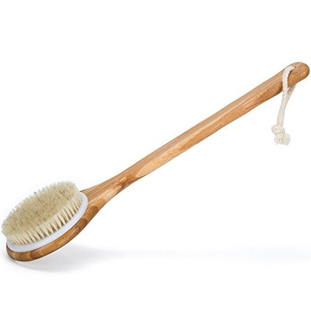 Best Dry Body Brush for Skin Brushing Natural Boar Bristles, Long Handle, Bamboo Spa Brush Dry
