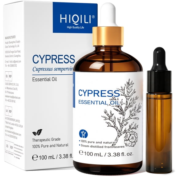 HIQILI Pure Natural Cypress Essential Oil, 100mL for Aromatherapy Diffuser Hair& Skin Care