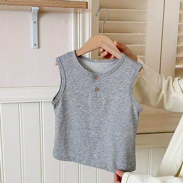 Liquidation & Promo, Camisole pour Tout-Petits, Sans Manches Douce, Couleur Unie, Enfants Garçons Filles, Mode, Confortable, Quotidien, Polyvalent, Séchage Rapide Parfait pour Toutes les Saisons/coton, Gris, Sopatenor