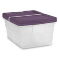 thumbnail image 3 of Sterilite Stackable 16 Qt Storage Tote, Clear, Purple Lid, (24 Pack), 3 of 5