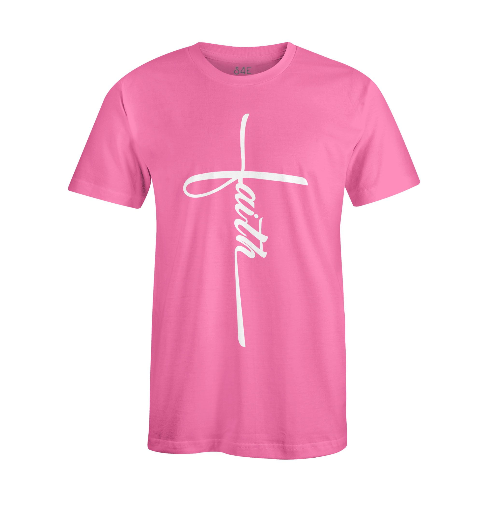 S4E Men's Faith Cross Religious TShirt XXXXLarge Azalea Pink