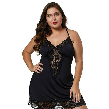 

Uerlsty Plus Size Women s Lace Spaghetti Strap Nightdress Thong Sleepwear Sexy Lace Sleeveless V Neck Nightgown Pajamas