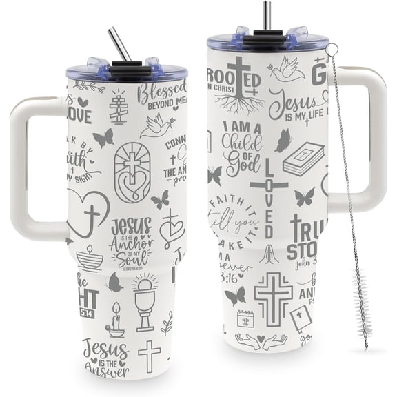 Christian 40oz Tumbler with Handle, Bible Emergency Tumber, Gifts for Christian Women, Motivational Coffee Tumbler, Gift Ideas for Christian Women, Friend, Coworkers