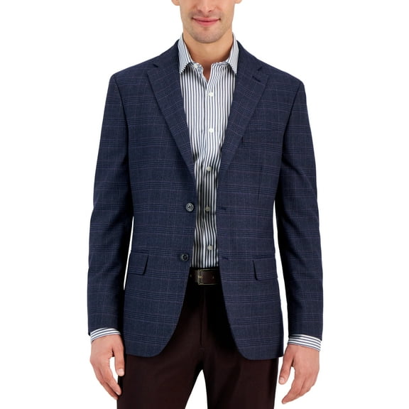 Tommy Hilfiger Mens Modern fit Sport Coat Blazer 38 R Navy Blue Plaid Stretch