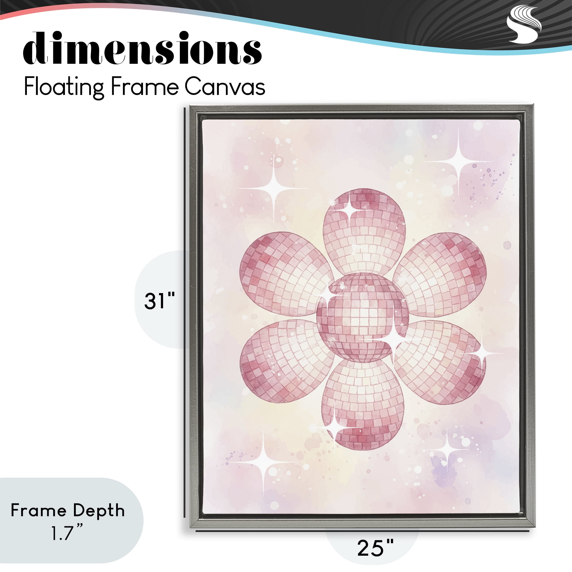 Stupell Industries Dreamy Pink Disco Ball Flower Gray Framed Floater Canvas Wall Art, design by Lil' Rue