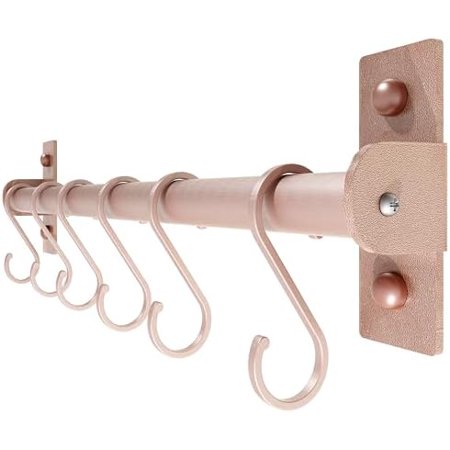 Kitchen Utensil Holder Hanger Pot and Pan Rack Wall Mounted Kitchen Rail with 8 Hooks for Hanging Cooking Utensils Mugs Spoons Wall Mounted Rose Gold
