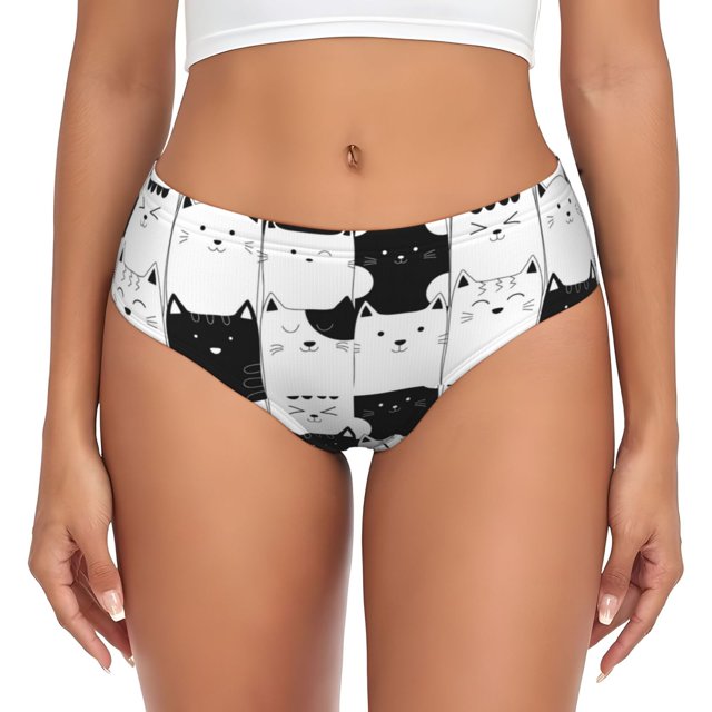 Balery Doodle Cute Cat Ropa Interior de Algodón para Mujer con Dibujo – Braguitas Cómodas y Elásticas, Estilo Clásico-X-Small