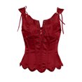 thumbnail image 2 of Yuwull Womens Vintage Ruffle Hem Overbust Corset Tie Front Lace-Up Back Bustier Shapewear Top, 2 of 5