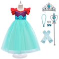 thumbnail image 1 of HAWEE Mermaid Dress for Girl Lace Tulle Short Flying Sleeves Outfits Princess Ariel Sequin Fancy Back Bow Costumes, 1 of 4