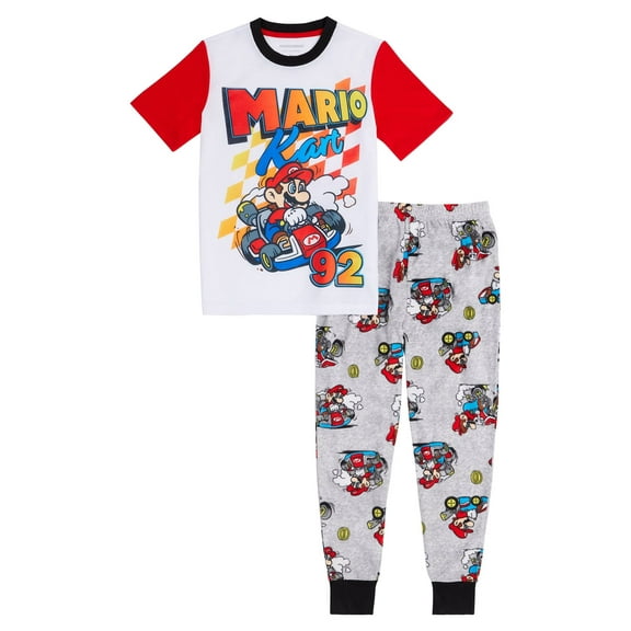 Super Mario Boys Mario Kart 92 Short Sleeve with Long Pant 2-Piece Pajama Set, Sizes 4-12