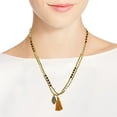thumbnail image 3 of Gleaming  Tiger's Eye Hand of Hamsa Brown Tassel Brass Bead Necklace, 3 of 5