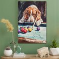 thumbnail image 2 of American English Coonhound Dog Stretched Canvas Size 8x12 – Billiards Theme Dog Art for Wall, American English Coonhound Dog Playing Billiards Wall Art, Dog Lover Canvas Decor, 2 of 5