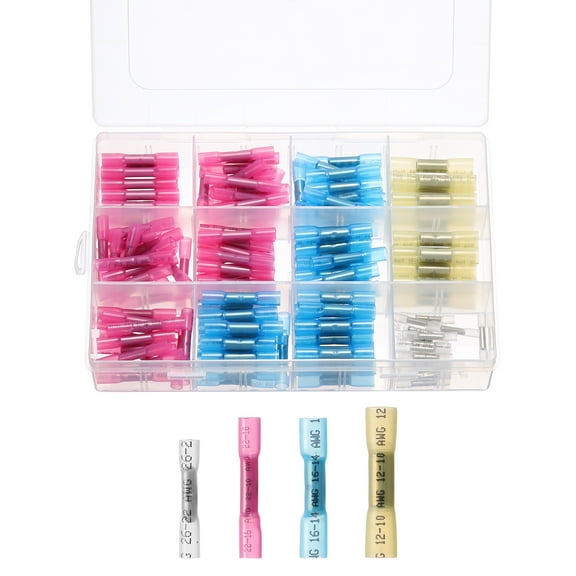 Uxcell 190 Pcs Heat Shrink Butt Connectors, Waterproof Insulated Electrical Crimp Wire Connectors Kit Stretch Resistance