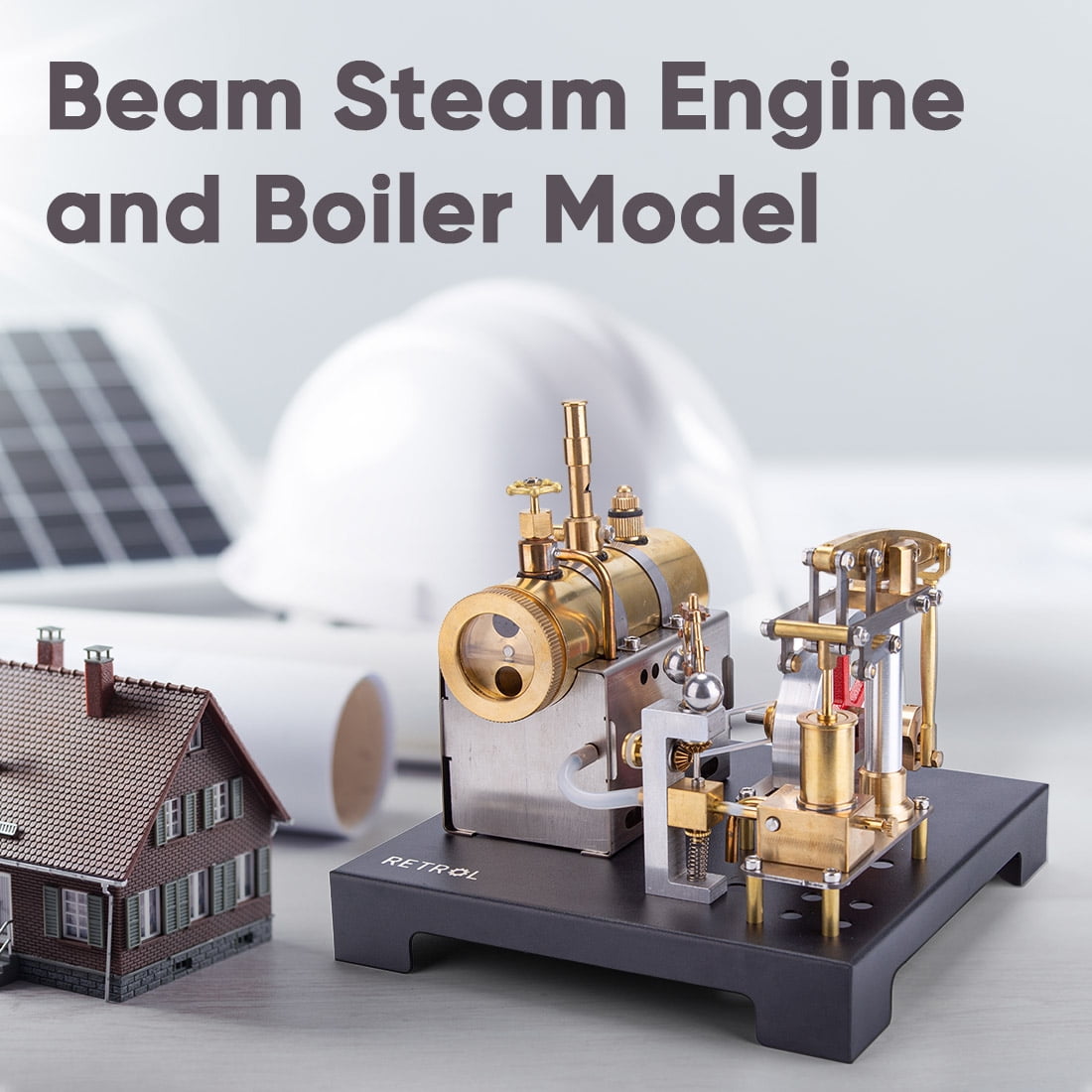 RETROL SE-01 Full Metal Stationary Beam Steam Engine Model & Horizontal Boiler Kit – 85PCS, Educational Steam-Powered Mechanical Kit, Ideal for Hobbyists, Collectors & Home Decor