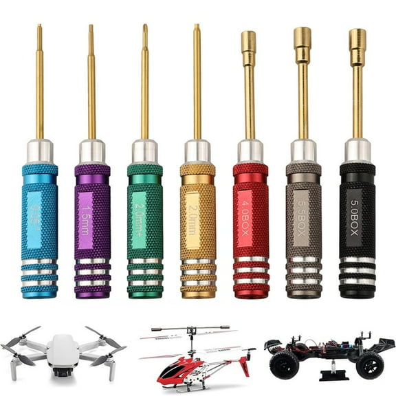 =7PCS Short Handle RC Hex Screwdriver Set 4.33inch Nut Key=Allen Wrenches Socket Kit For RC Mini Crawler Car Repair Tools, A