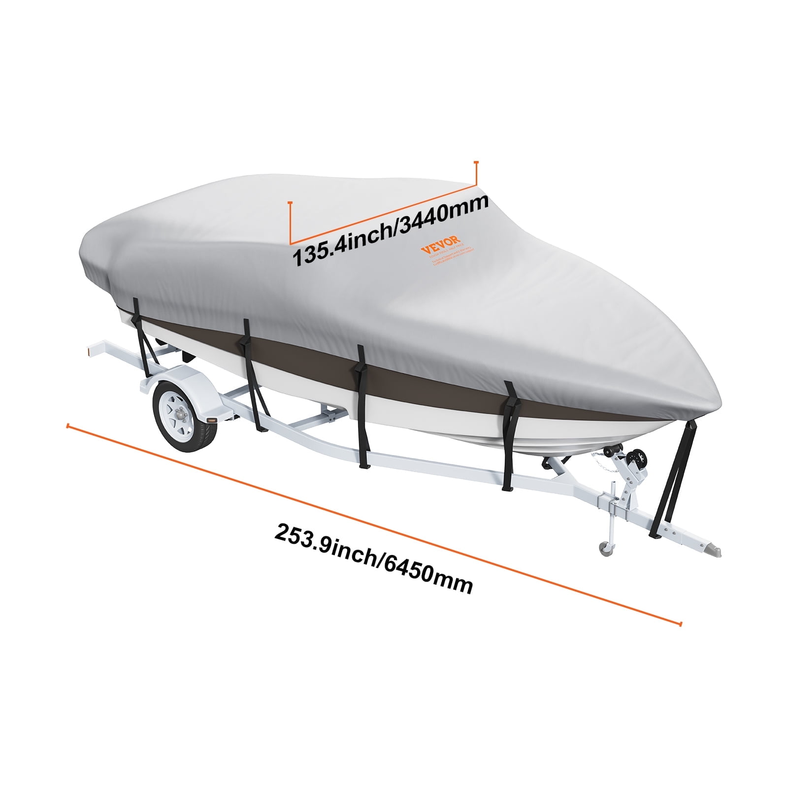 VEVOR Boat Cover, 17'-19' Trailerable Waterproof Boat Cover, 600D Marine Grade PU Oxford, with Motor Cover and Buckle Straps, for V-Hull, Tri-Hull, Runabout, Bass Boat, Fish Ski Boat, Grey