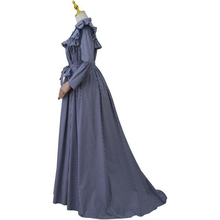 Blue Striped Vintage Dress - Regency Era Ruffled Gown - Walmart.com Blue Striped Vintage Dress - Regency Era Ruffled Gown - Walmart.com