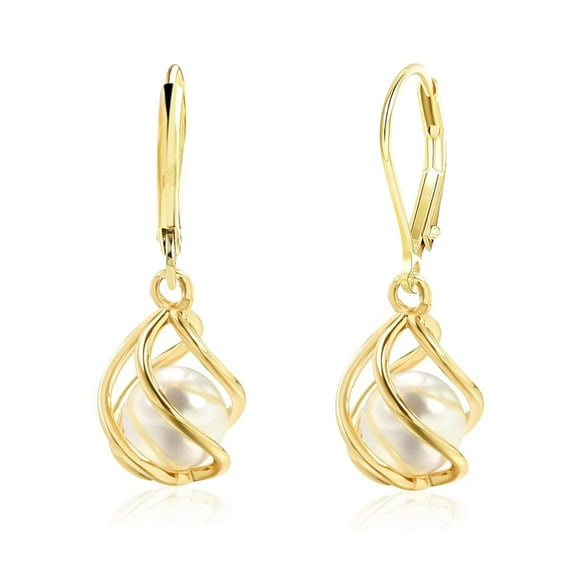 ZSPERKLA 14k Gold Plated Pearl Earrings for Women  Gold Pearl Huggie Earring Hoops Drop Dangle Earrings Trendy Jewelry Gifts