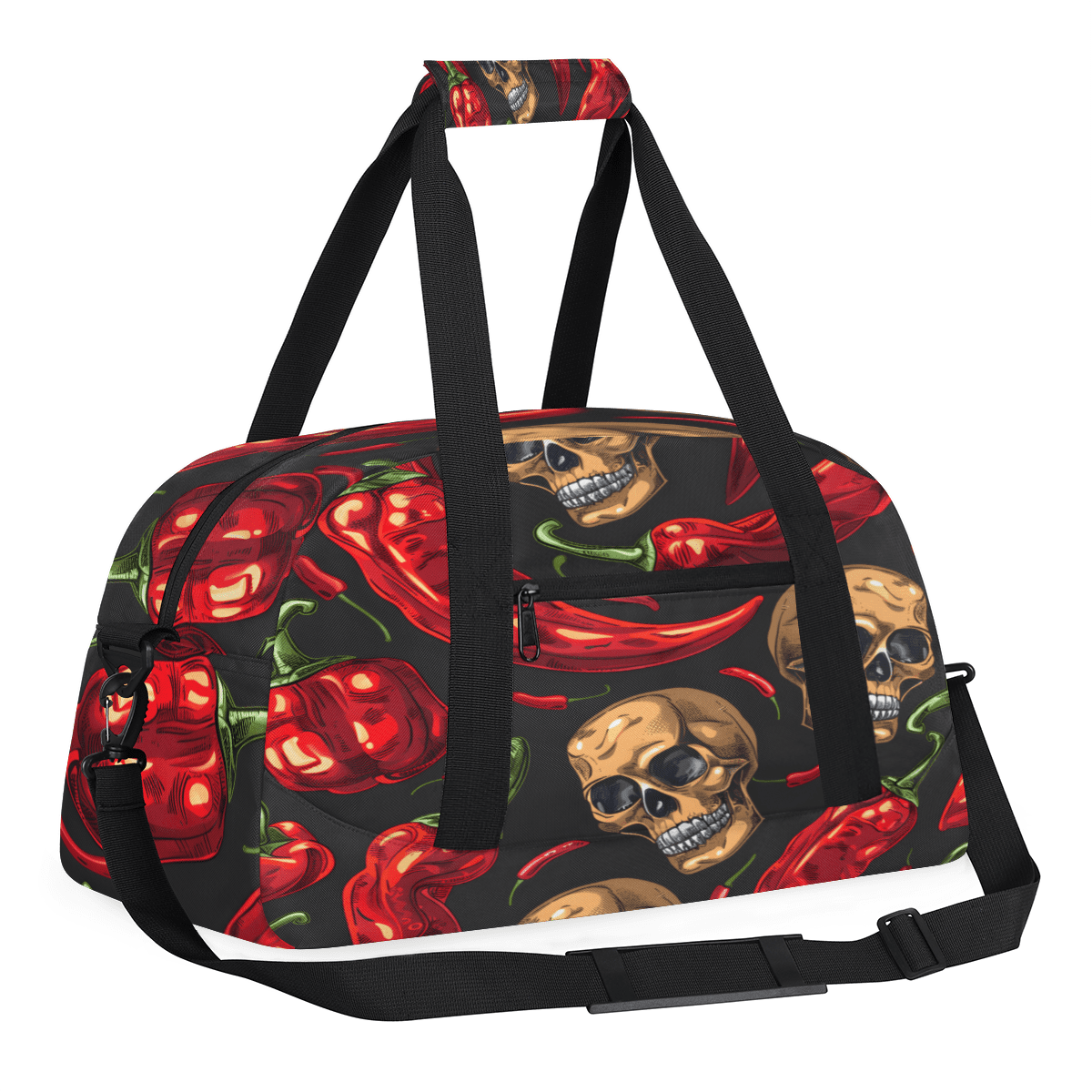 Herdesigns Skull Sports Duffle Bag for Women & Men, Chilli Pepper Gym Bag Dance Bag Overnight Bag Carry On Weekender Travel Bag