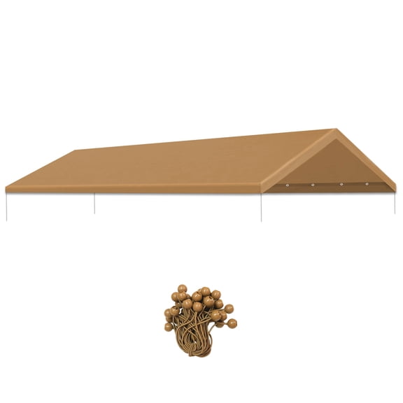 SUNNY OUTDOOR 12x20' Carport Tent Top Garage COVER ONLY w Bungee, Waterproof Replacement Canopy (TAN)