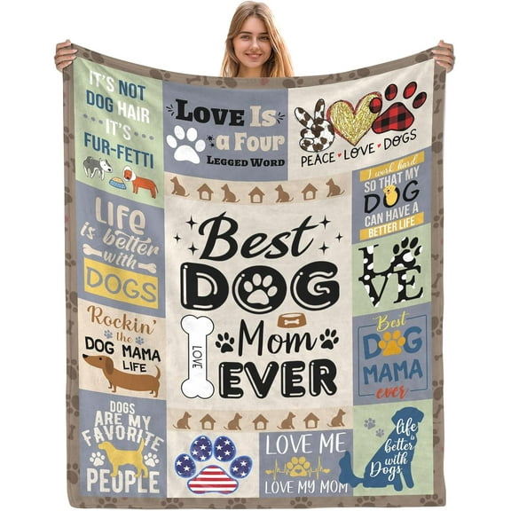 Dog Mom Gifts for Women, Dog Mom Throw Blanket 50x60 Inch Gifts for Dog Lovers, Gifts for Dog Moms, Best Dog Mom Ever, Gifts for Dog Owners for Christmas Thanksigiving