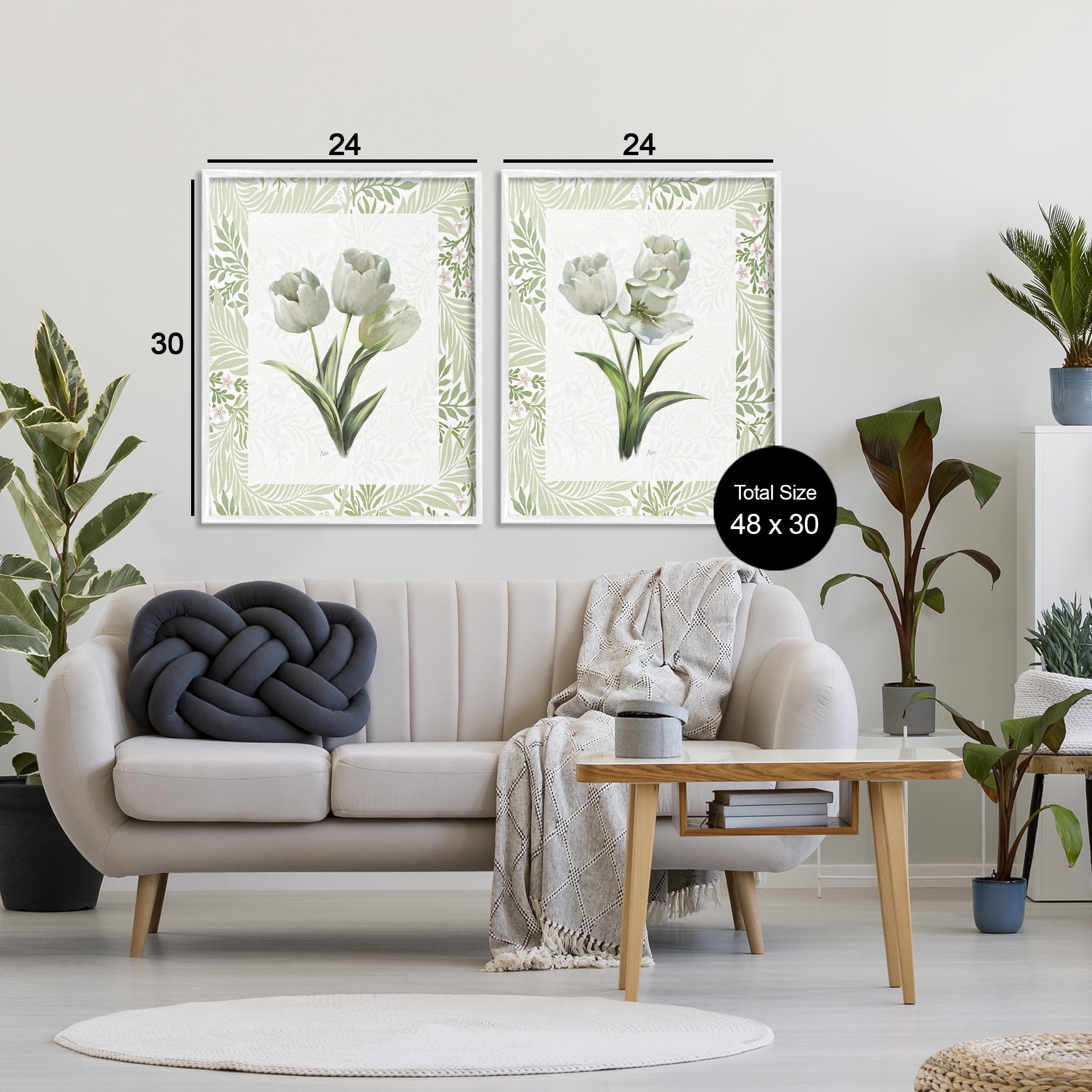 Stupell Industries Soft Green Tulip Trios 2 Piece White Framed Giclee Art Set, design by Nan
