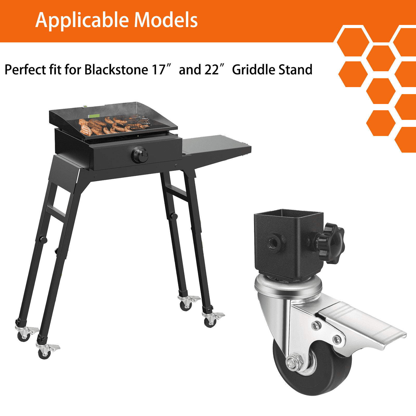 4 Pack Caster Wheels for Blackstone Griddle Stand, 360 Degree Silky Swivel Griddle Wheels with Brake for Blackstone 17" and 22" Table Top Griddle Stand, Griddle Accessories for Blackstone