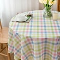 thumbnail image 4 of Easter Green Gingham Spring Tablecloth Round 60 Inch - Pink Green Blue White Pastel Checkered Plaid 60" Table Cloth Polyester Table Cover Reusable Water Resistant for Spring Valentine Holiday Décor, 4 of 6