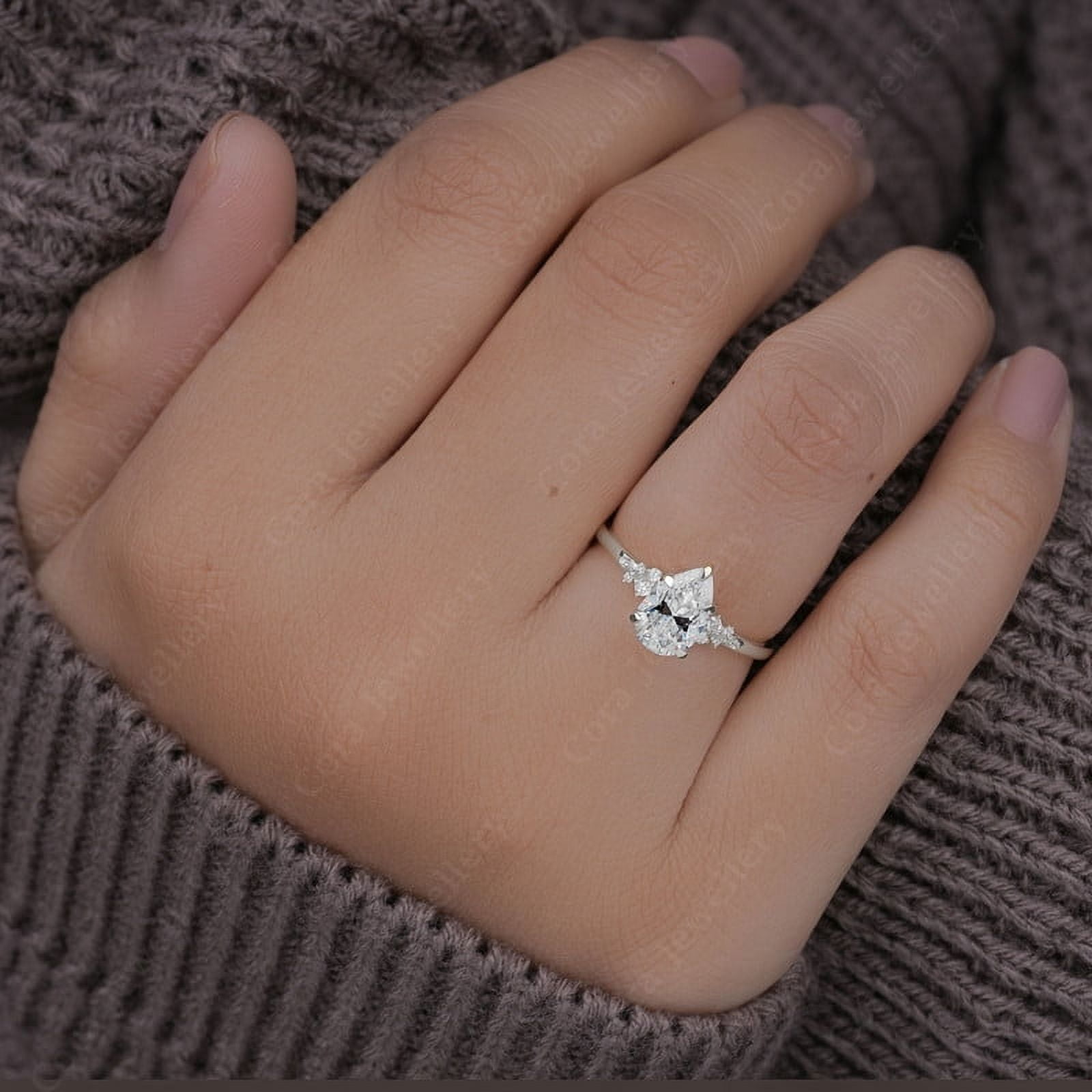 Cora Jewellery 1.25TCW Snow Drift Pear Moissanite Engagement Ring for Women, 10K White Gold, 7.5 US