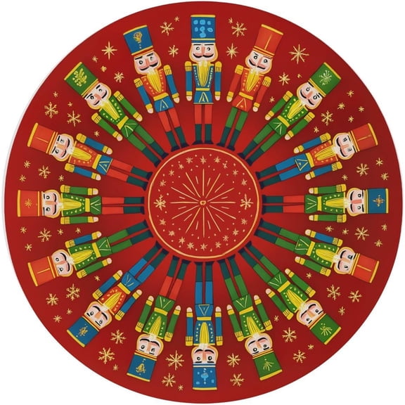 Nut-cracker Christmas Decoration Tree Skirt Retro Style Red Circular Carpet Under The Christmas Tree Is a Must-have For Holiday Scene Christmas Plush Decorations (Red 23.62in)