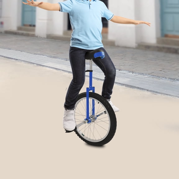 20 in Outdoor Wheel Unicycle, One Wheel Bike Blue, Adjustable Height 78-90cm