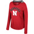 thumbnail image 2 of Women's Colosseum  Scarlet Nebraska Huskers Distressed Heather Long Sleeve Hoodie T-Shirt, 2 of 3