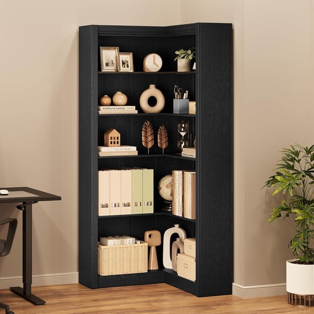 71-pulgada blanca de esquina estante de libros: en forma de l, 5 niveles para exposición estante, heavy-duty almacenamiento estante in negra
