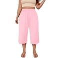 thumbnail image 6 of Maean Womens Plus Size Pants Elastic High Waist Wide Leg Baggy Solid Color Lounge Capri Pant L-5XL, 6 of 7
