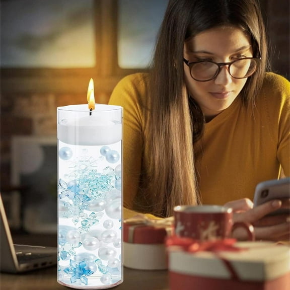 LHWEN Christmas Vase Filling Decorations 6106 Pieces Acrylic Snowflake Floating Pearls Clear Water Gel Beads DIY Crafts Winter Holiday Table Decor Party Centerpieces Blue