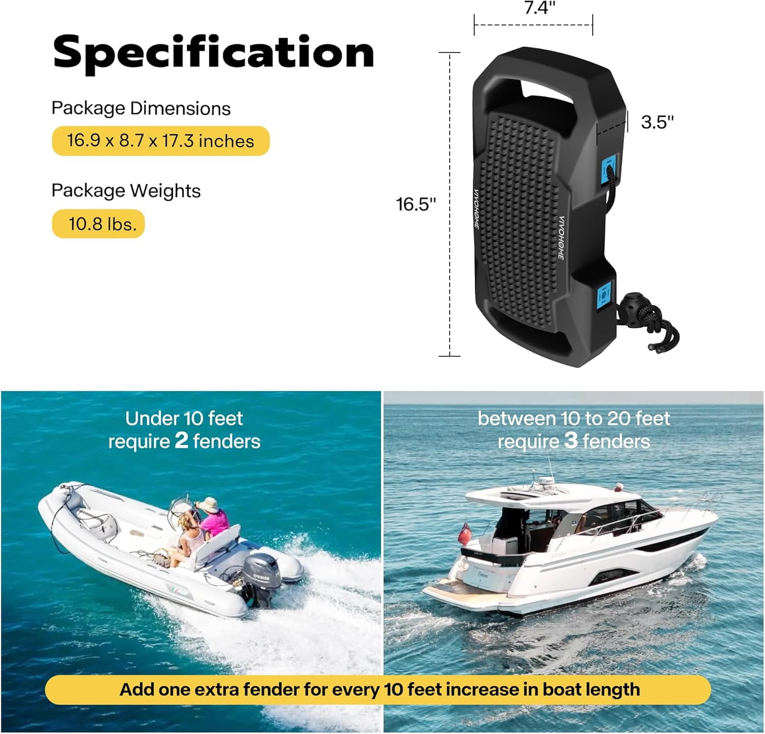 SPECSTAR EVA Boat Fenders for Docking, Boat Bumpers with Nylon Rope, and Fixed Lock Fit for Yachts, Sailing Dinghies, Bass Boats