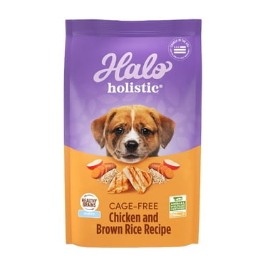 Halo Purely for Pets Holistic Dog Food, Complete Digestive Health Cage-Free Chicken and Brown Rice Recipe, Dry Dog Food Bag, Puppy Formula, 3.5-lb Bag