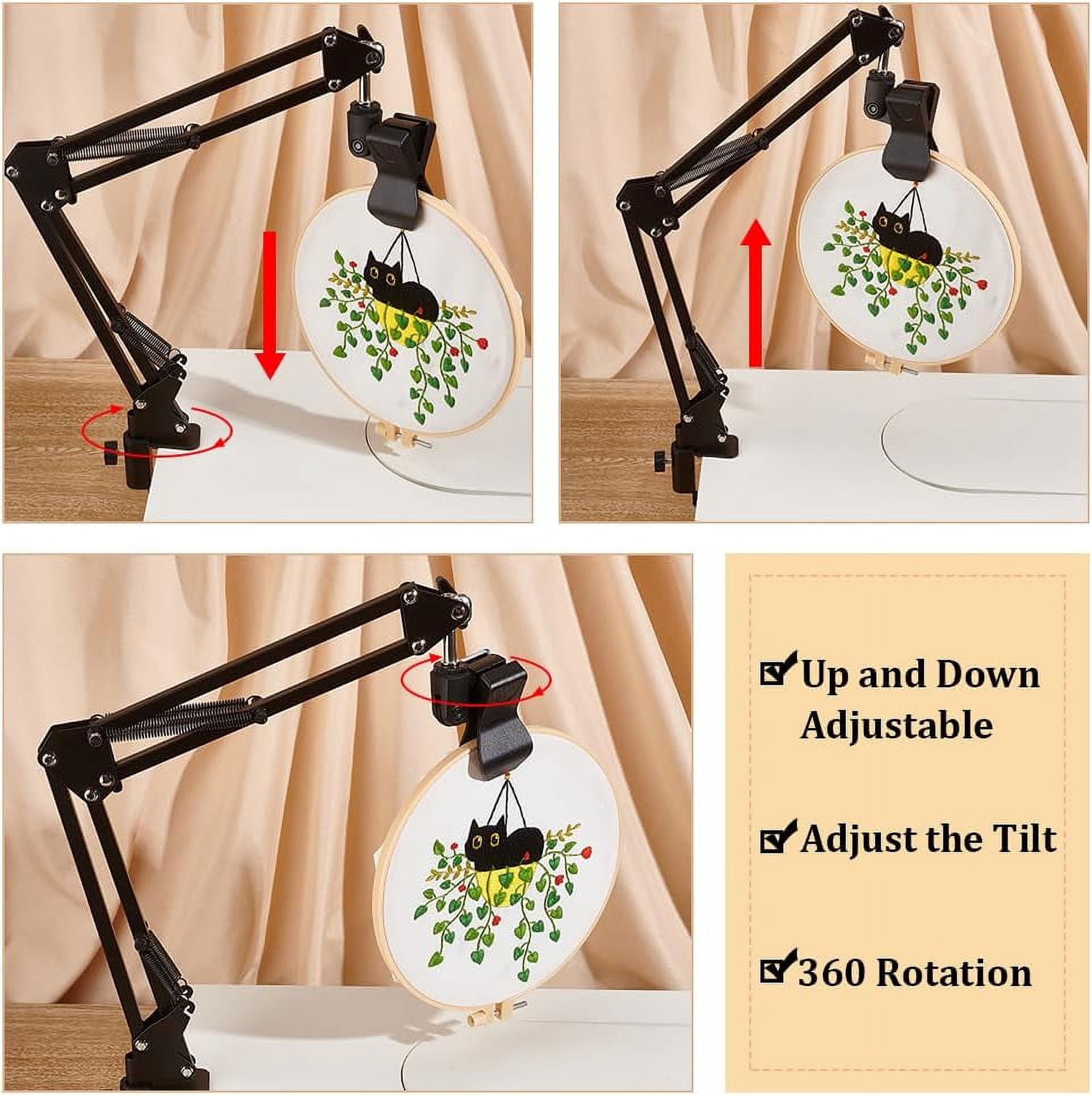 Black Embroidery Table Stand Kit 8mm Hole Hand Embroidery Lap Folding Cross Stitch Stand Clamp Hand Embroidery Hoop Holder 360 Rotated Embroidery Holder
