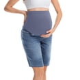 thumbnail image 2 of SROBPTY Maternity Women Shorts Solid High Waist Belly Support with Pockets Rolled Hem Half Length Stretch Denim Pants, 2 of 5