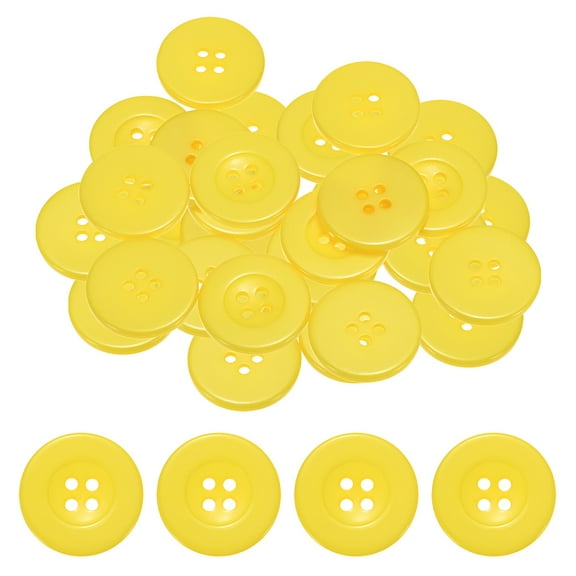Uxcell Sewing Buttons [50pcs] - 1 Inch/ 25mm 40L Resin Round Flat 4-Hole Craft Replacement Buttons for Coats & Sewing Clothing & DIY - [Yellow]