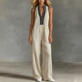 thumbnail image 2 of VBVC Women's Sleeveless V-Neck Wide Leg Jumpsuit, Summer Zipper Palazzo Pants For Women, Ladies' Stand Collar Boho One Piece Outfit with Pockets,Beige,S-2XL, 2 of 6