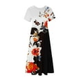 thumbnail image 3 of Penkiiy Women's Round Neck Short Sleeved Mid Calf Double Pocket Floral Print Dress Short Sleeved Round Neck Dress XL Orange, 3 of 4