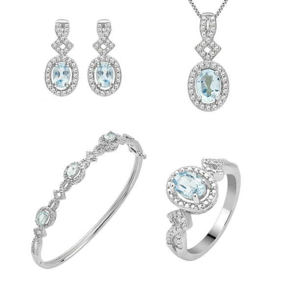 Diam Accent and Blue Topaz Silver over Brass 4 pcs Fashion Jewelry set