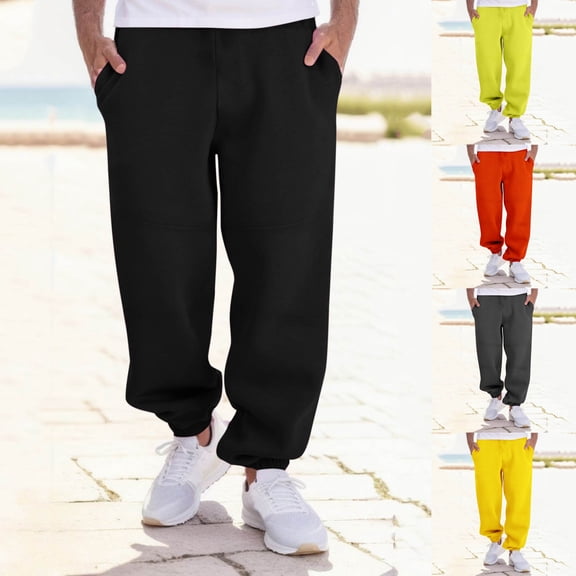 Miluxas Mens Fashion Joggers Sports Pants - Cotton Pants Sweatpants Trousers Mens Long Pants Yellow