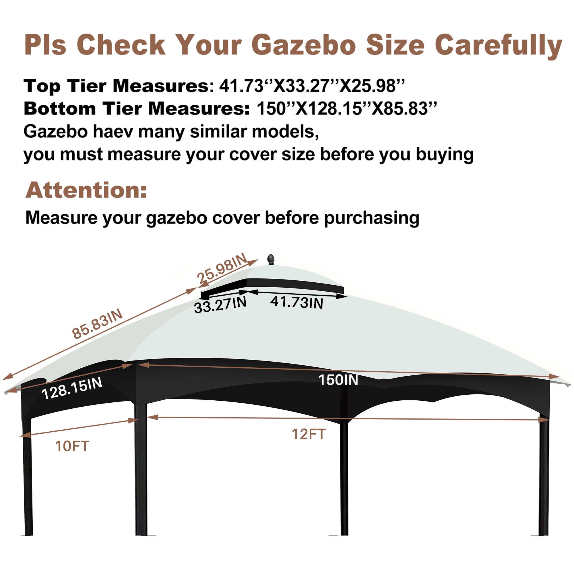 CoSoTower Replacement Canopy Top for Lowe'S Allen Roth Heavy Duty Gazebo Roof Gazebo Top with Air Vent 10X12 Gazebo Coverreplacement Top Only (White)