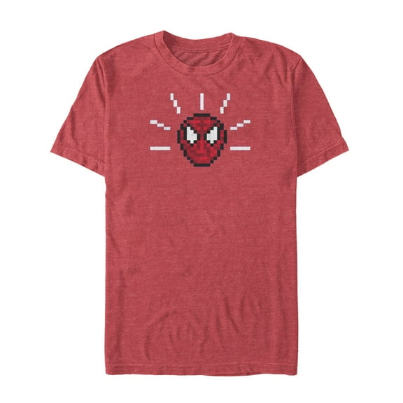Men's Marvel Pixelated Spider-Man Mask  Graphic Tee Red Heather 3X Large