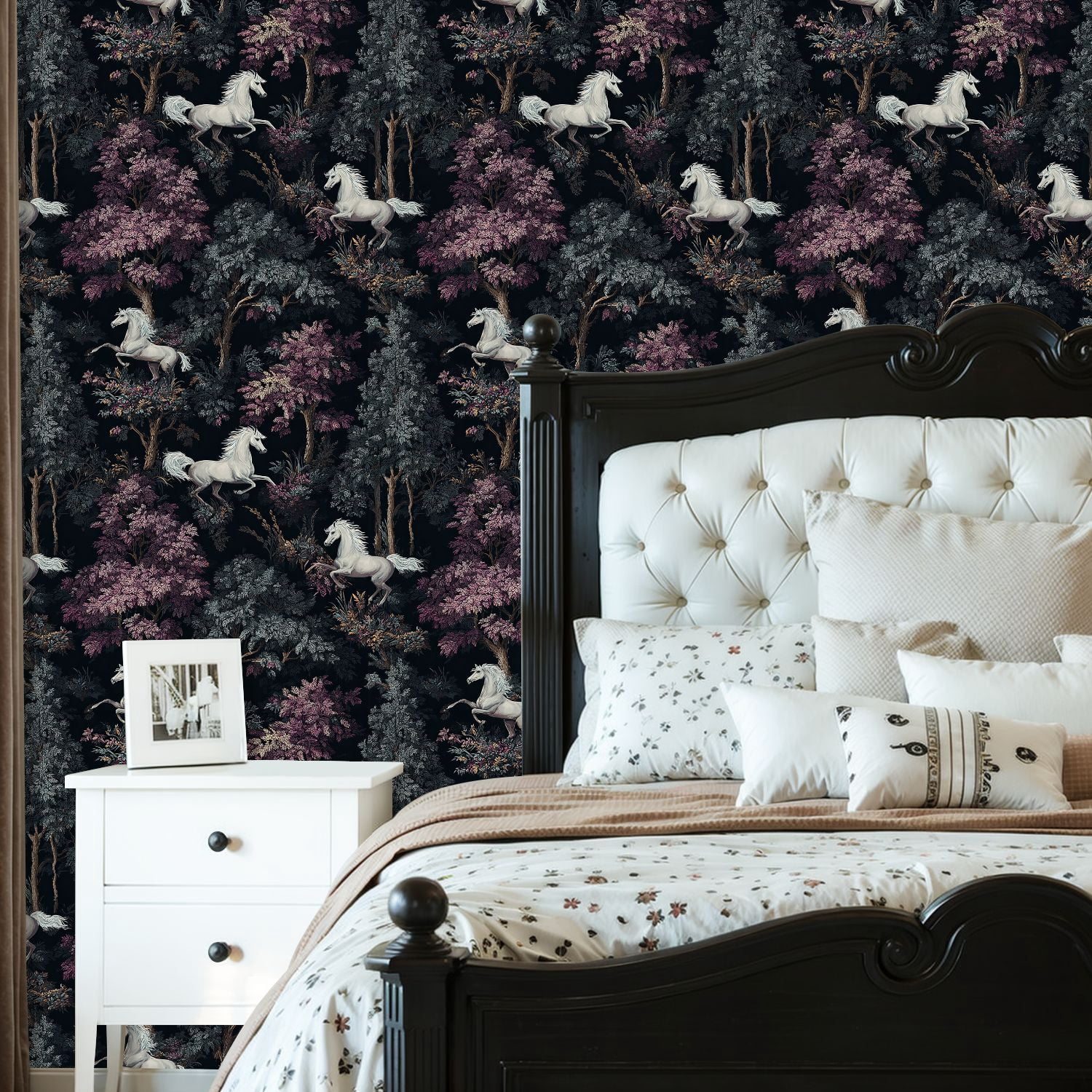 Peel and Stick Wallpaper Whimsical Forest Running Purple Trees Detailed Illustrative Style Wall Mural 23.6in x 9.8ft Self Adhesive Removable Wall Paper Renter Friendly for Nursery Bedroom Cabinets